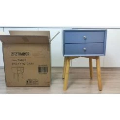 Side Table, Bedside Table With 2 Drawers And Rubber Wood Legs, Mid-Century Modern Storage Cabinet For Bedroom Living Room, Gray Gray -Bedroom Furniture Shop fde3bf61f3694fd09e6c4b56e47c0b8f