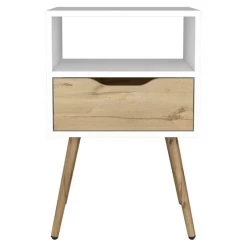 Homezia Modern White And Light Oak Bedroom Nightstand