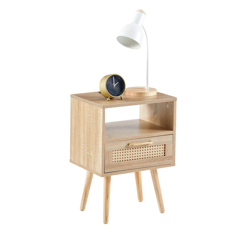 Rattan End Table With Power Outlet & USB Ports , Modern Nightstand With Drawer And Solid Wood Legs, Side Table For Living Roon, Bedroom,natural Natural 6 Rattan End Table With Power Outlet & USB Ports , Modern Nightstand With Drawer And Solid Wood Legs, Side Table For Living Roon, Bedroom,natural Natural - Image 4