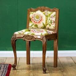 French Dark Oak Carved Floral Upholstered Bedroom Chair! Bcb22
