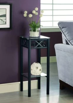 Accent Table / Side / End / Plant Stand / Square / Living Room / Bedroom / Metal / Tempered Glass / Black / Transitional - Monarch Specialties I 3078