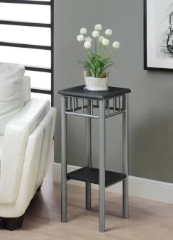 Accent Table / Side / End / Plant Stand / Square / Living Room / Bedroom / Metal / Laminate / Black / Grey / Transitional - Monarch Specialties I 3094