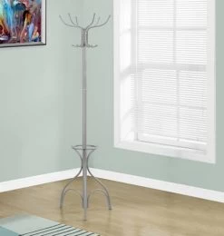 Coat Rack / Hall Tree / Free Standing / 12 Hooks / Entryway / 70"H / Umbrella Holder / Bedroom / Metal / Grey / Contemporary / Modern - Monarch Specialties I 2032