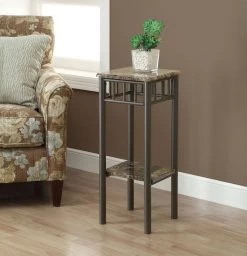 Accent Table / Side / End / Plant Stand / Square / Living Room / Bedroom / Metal / Laminate / Brown Marble Look / Transitional - Monarch Specialties I 3044