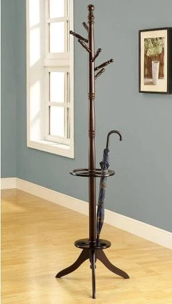 Coat Rack / Hall Tree / Free Standing / 6 Hooks / Entryway / 71"H / Umbrella Holder / Bedroom / Wood / Brown / Contemporary / Modern - Monarch Specialties I 2005