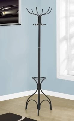 Coat Rack / Hall Tree / Free Standing / 12 Hooks / Entryway / 70"H / Umbrella Holder / Bedroom / Metal / Black / Transitional - Monarch Specialties I 2031