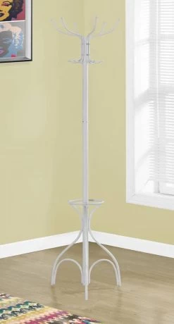 Coat Rack / Hall Tree / Free Standing / 12 Hooks / Entryway / 70"H / Umbrella Holder / Bedroom / Metal / White / Contemporary / Modern - Monarch Specialties I 2030