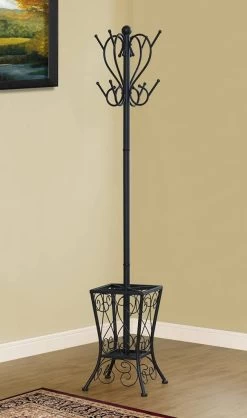 Coat Rack / Hall Tree / Free Standing / 8 Hooks / Entryway / 71"H / Umbrella Holder / Bedroom / Metal / Black / Transitional - Monarch Specialties I 2060