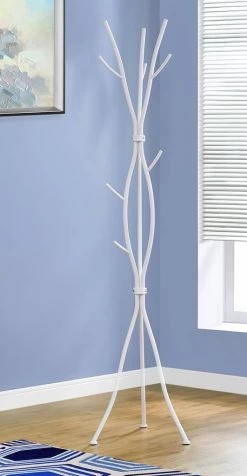 Coat Rack / Hall Tree / Free Standing / 11 Hooks / Entryway / 74"H / Bedroom / Metal / White / Contemporary / Modern - Monarch Specialties I 2063