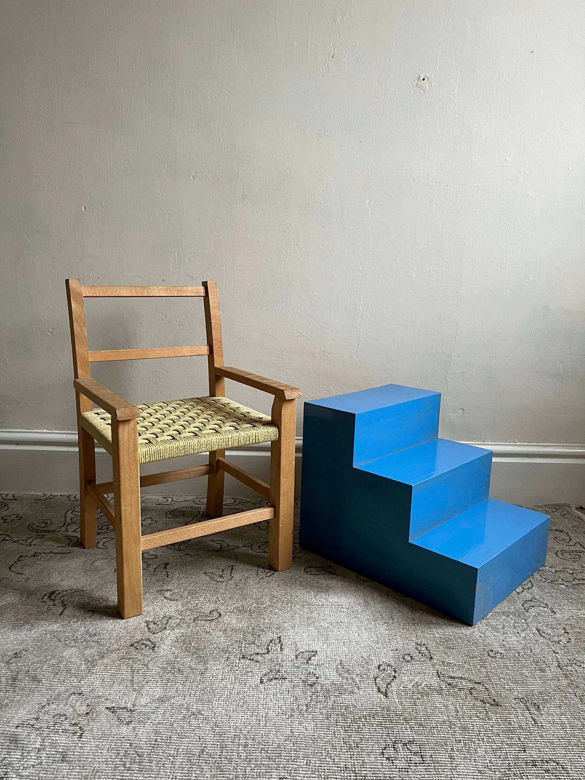 Unknown Mid Century Child Size Chair With Woven Seat, Vintage Scandinavian Children's Bedroom Or Playroom Wooden Furniture - Image 7