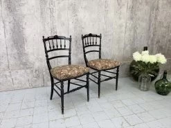 Unknown Pair Of Decorative Ebonised Napoleon III Hand Painted Bedroom Chairs