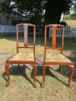 Unknown Pair Of Early 20th Century Occasional Walnut Dining Bedroom Chairs