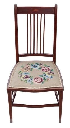 Pair Of Edwardian Needlepoint Mahogany Chairs Bedroom Side Hall -Bedroom Furniture Shop pair of edwardian needlepoint mahogany chairs bedroom side hall 0 3