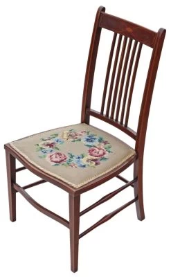 Pair Of Edwardian Needlepoint Mahogany Chairs Bedroom Side Hall -Bedroom Furniture Shop pair of edwardian needlepoint mahogany chairs bedroom side hall 0 4