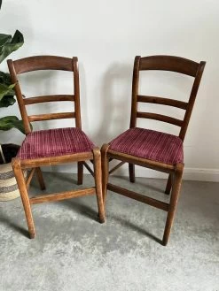 Pair Of Vintage French Walnut Bedroom Accent Chairs