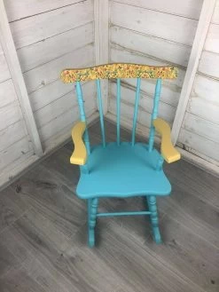 Rocking Chair – Redesigned Summer Blue & Yellow Rocking Chair – Country Floral Decoupage – Unique – Nursery – Children’s Bedroom Furniture