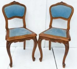 Stunning Pair Of Oak Cerulean Upholstered Bedroom Chairs