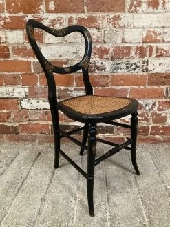 Unknown Victorian Hand Painted Ebonised Balloon Back Occasional Bedroom Accent Chair With Bergere Seat -Bedroom Furniture Shop victorian hand painted ebonised balloon back occasional bedroom accent chair with bergere seat sku75416451 0 3