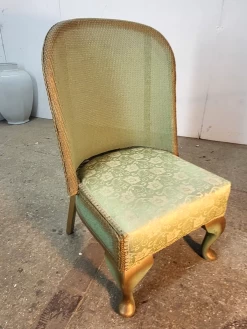 Vintage 20thc Green Wicker Bedroom Bathroom Chair Cabriole Legs Silk Fabric
