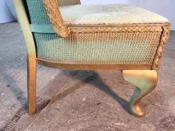 Vintage 20thc Green Wicker Bedroom Bathroom Chair Cabriole Legs Silk Fabric -Bedroom Furniture Shop vintage 20thc green wicker bedroom bathroom chair cabriole legs silk fabric sku56916227 0 5