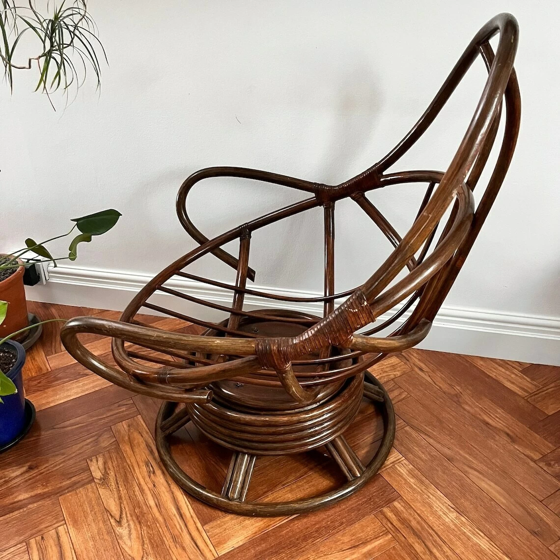 Vintage Cane Chair, Vintage Bamboo Furniture, Cane Swivel Chair, Vintage Egg Chair, Living Room Chair, Bedroom Chair. 12 Vintage Cane Chair, Vintage Bamboo Furniture, Cane Swivel Chair, Vintage Egg Chair, Living Room Chair, Bedroom Chair. - Image 10