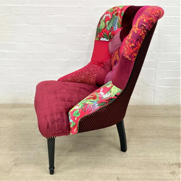 Unknown Vintage French Style Bedroom Chair In Hot Pink Patchwork 4 Unknown Vintage French Style Bedroom Chair In Hot Pink Patchwork - Image 2