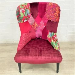 Unknown Vintage French Style Bedroom Chair In Hot Pink Patchwork