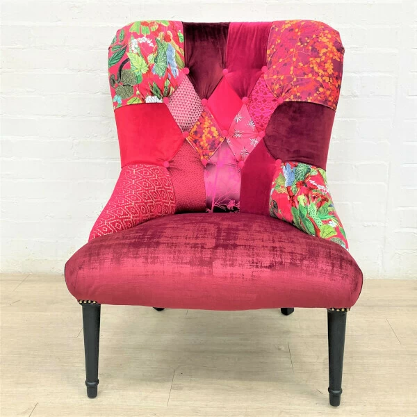 Unknown Vintage French Style Bedroom Chair In Hot Pink Patchwork 6 Unknown Vintage French Style Bedroom Chair In Hot Pink Patchwork - Image 4