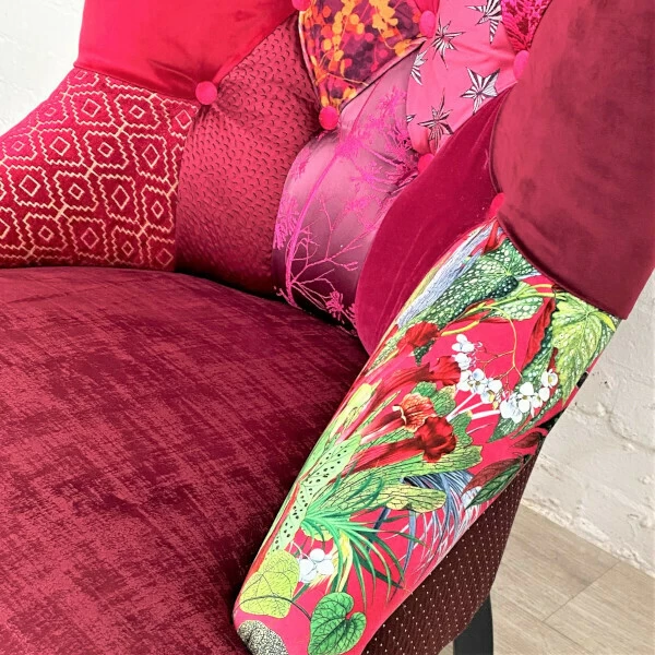 Unknown Vintage French Style Bedroom Chair In Hot Pink Patchwork 7 Unknown Vintage French Style Bedroom Chair In Hot Pink Patchwork - Image 5