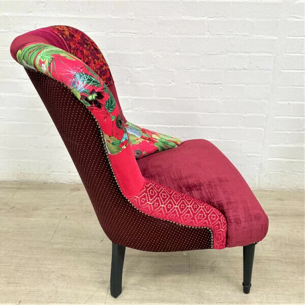 Unknown Vintage French Style Bedroom Chair In Hot Pink Patchwork 9 Unknown Vintage French Style Bedroom Chair In Hot Pink Patchwork - Image 7