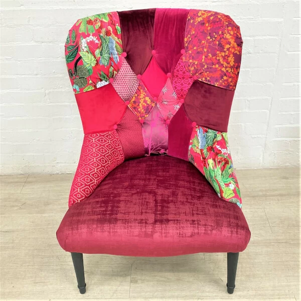 Unknown Vintage French Style Bedroom Chair In Hot Pink Patchwork 3 Unknown Vintage French Style Bedroom Chair In Hot Pink Patchwork