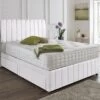 New Damask Fabric Divan Set + Matching Oslo Headboard & Footboard + Hand Tufted Pocket Spring Memory Mattress -Bedroom Furniture Shop white 1 600x592 1